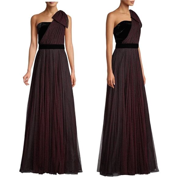 Shoshanna Jenise Polka Dot One Shoulder Bow Strapless Gown Maxi Dress Size 0 NEW - Picture 1 of 10